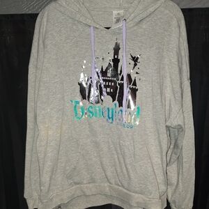 Disneyland Light Gray Hoodie with Holographic Castle, Purple And Gray Size XL